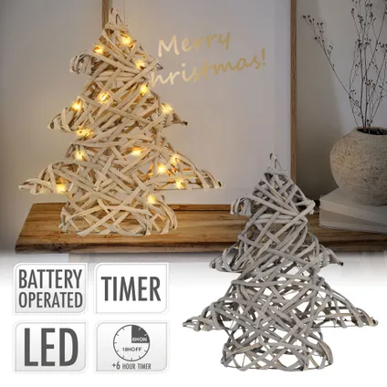 ECD Germany LED-deco kerstboom met 15 warmwitte LED's, 30 cm hoog, rotan metaal 2