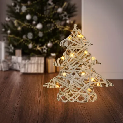 ECD Germany LED-deco kerstboom met 15 warmwitte LED's, 30 cm hoog, rotan metaal 8