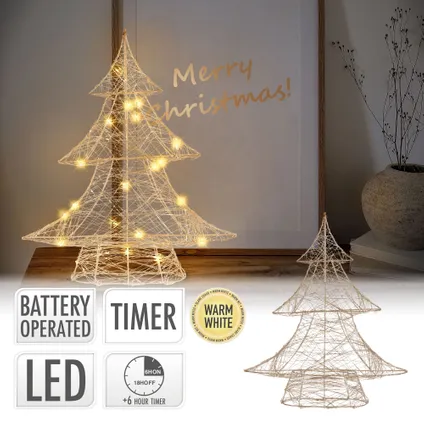 ECD Germany LED-deco kerstboom met 30 warm witte LED's, 40 cm hoog, metaal, goud 2