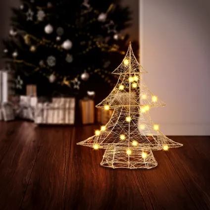 ECD Germany LED-deco kerstboom met 30 warm witte LED's, 40 cm hoog, metaal, goud 8