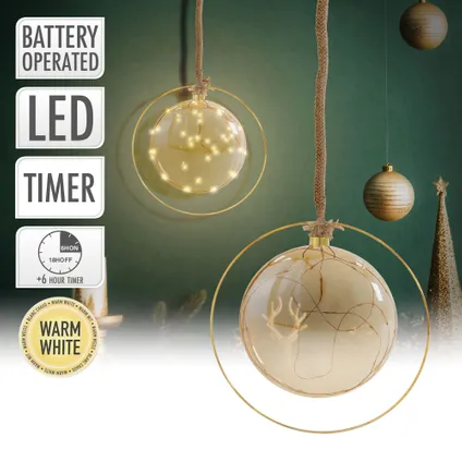 Boule de Noël ECD Germany LED Ø18 cm sur Corde de 80 cm, Blanc Chaud, Doré, en Verre avec 40 LED 2