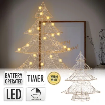 ECD Germany LED-deco kerstboom met 50 warmwitte LED's, 60 cm hoog, metaal, goud 2