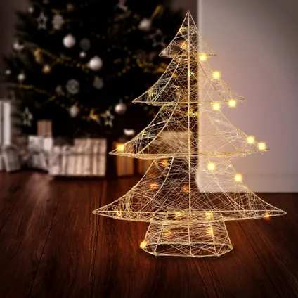 ECD Germany LED-deco kerstboom met 50 warmwitte LED's, 60 cm hoog, metaal, goud 8