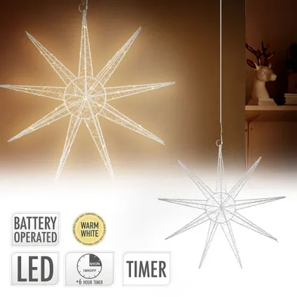 ECD Germany LED-decoratie kerstster met 30 warmwitte LED's, 30cm, Zilver, metaal 2