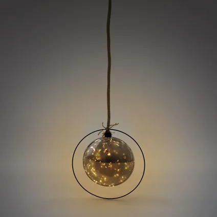 ECD Germany LED kerstbal Ø15cm aan 80cm touw, glow bal om op te hangen, warm wit, zwart 6