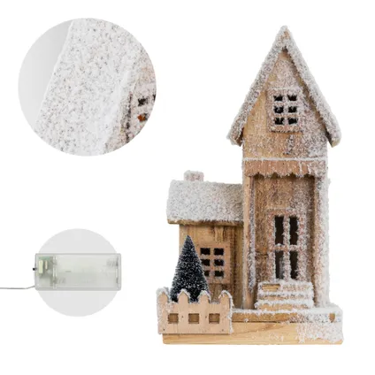 ECD Germany Decoratief houten kersthuis met LED-verlichting, warm wit, 21x11x38 cm 6