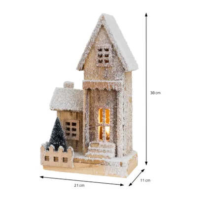 ECD Germany Decoratief houten kersthuis met LED-verlichting, warm wit, 21x11x38 cm 8