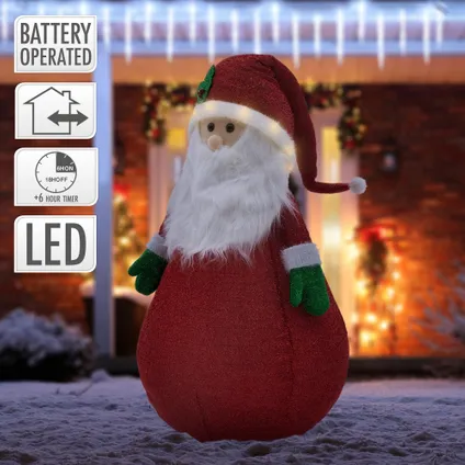 ECD Germany LED Kerstman XXL figuur met pet, 140cm, stof, verlichte tuin figuur 10 LED / timer 2