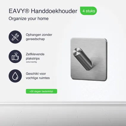 EAVY Handdoekhaakjes Zelfklevend - Set van 4 Handdoek Haakjes - Wandhaak - Handdoekhouder 2