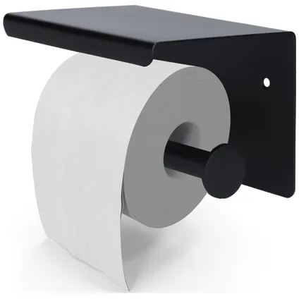 EAVY WC Porte-rouleau avec Étagère - Auto-adhésif / Sans Perçage / Perçage - Porte-papier Toilette - Noir