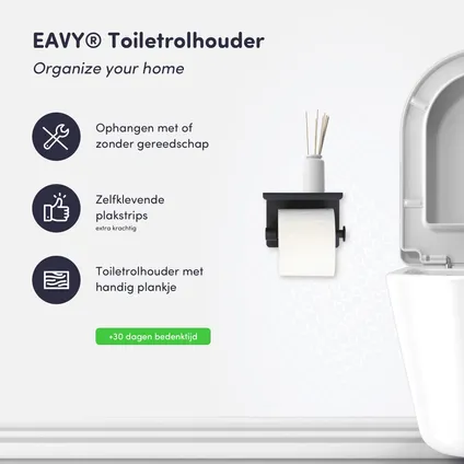 EAVY WC Rolhouder met Plankje - Zelfklevend / Zonder Boren / Boren - Toiletrolhouder - Zwart 2