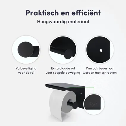 EAVY WC Porte-rouleau avec Étagère - Auto-adhésif / Sans Perçage / Perçage - Porte-papier Toilette - Noir 7