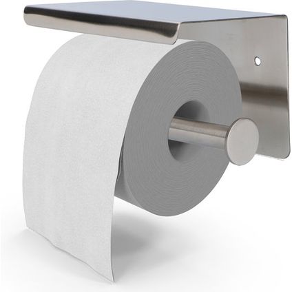EAVY WC Porte-rouleau avec Étagère - Auto-adhésif / Sans Perçage / Perçage - Porte-papier Toilette - Argenté