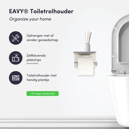 EAVY WC Rolhouder met Plankje - Zelfklevend / Zonder Boren / Boren - Toiletrolhouder - Zilver 2