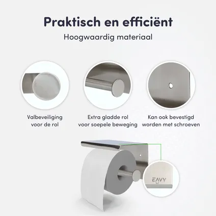 EAVY WC Porte-rouleau avec Étagère - Auto-adhésif / Sans Perçage / Perçage - Porte-papier Toilette - Argenté 7