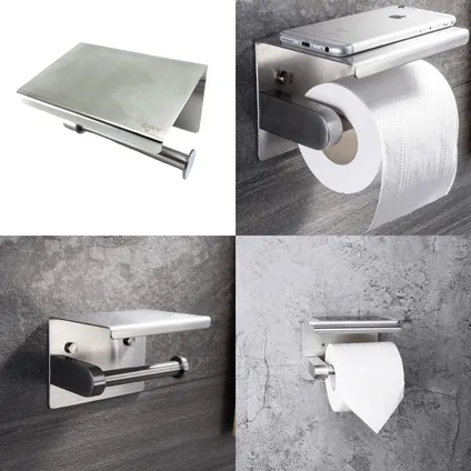 EAVY WC Porte-rouleau avec Étagère - Auto-adhésif / Sans Perçage / Perçage - Porte-papier Toilette - Argenté 9