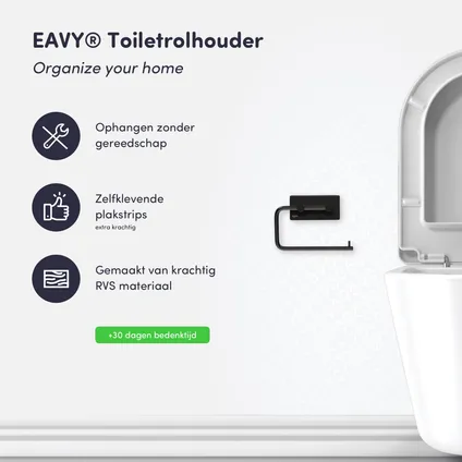 EAVY WC rolhouder Zonder Boren - Zelfklevend - RVS Toiletrolhouder Zwart 2