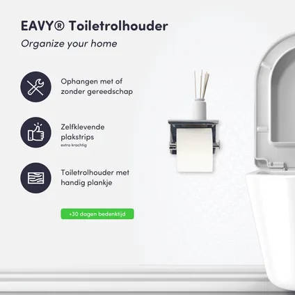 EAVY WC Rolhouder met Plankje - Zelfklevend / Zonder Boren / Boren - Toiletrolhouder - Chroom 2