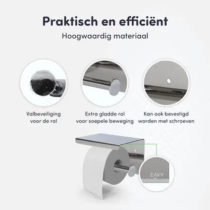 EAVY WC Porte-rouleau avec Étagère - Auto-adhésif / Sans Perçage / Perçage - Porte-papier Toilette - Chrome 7