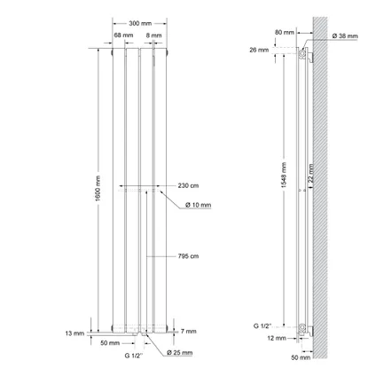Radiateur ML-Design à Panneaux, Double Couche, 1600x300 mm, Anthracite, Raccord Latéral 9