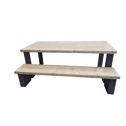 Wood4you - New England combideal Eettafel + Bankje - 220/90 cm Antraciet - Eettafels