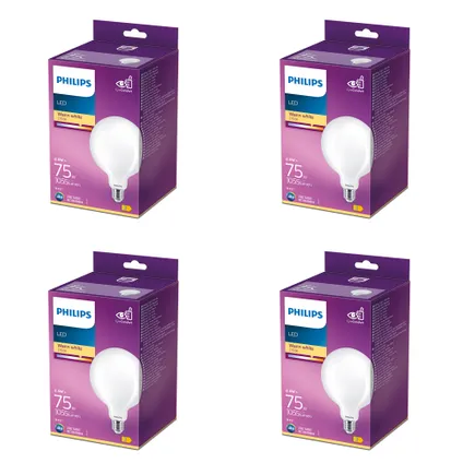 Philips Ampoule LED Globe E27 - 75W - Blanc Chaude - 4 Pièces