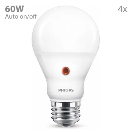 Philips Schemersensor LED Lamp E27 60W - Warm Wit Licht - 4 Stuks 2