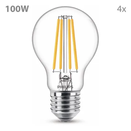 Philips LED Lamp E27 100W - Niet Dimbaar Warmwit Licht - 4 Stuks 2