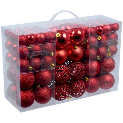 Kerstballen - 100st - rood - kunststof - 3-4-6 cm