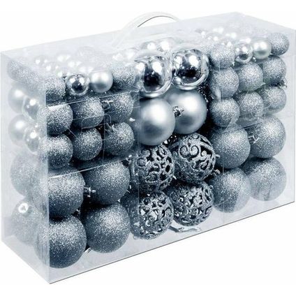 Bellatio decorations Kerstballen - 100 st - mix - zilver - kunststof