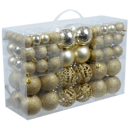 Kerstballen - 100st - mix - goud - kunststof - 3-4-6 cm