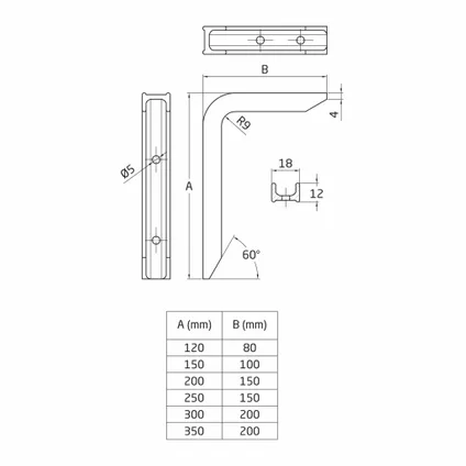 AMIG Plankdrager/steun - aluminium - wit - H250 x B150 mm 4
