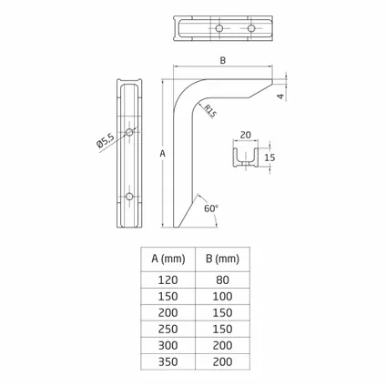 AMIG Plankdrager/steun - aluminium - wit - H250 x B150 mm 5
