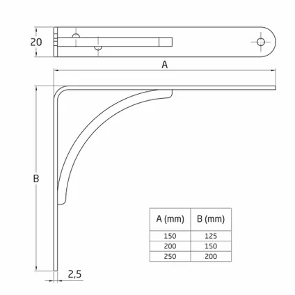 AMIG Plankdrager/steun - metaal - zilvergrijs - H250 x B200 mm 2