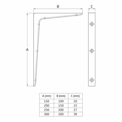 AMIG Plankdrager/planksteun - aluminium - wit - H300 x B200 mm 4