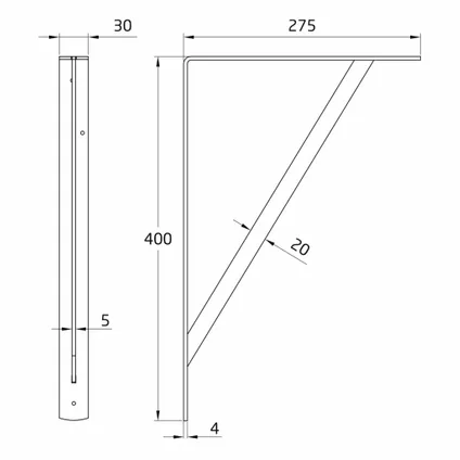 AMIG Plankdrager/steun - metaal - zilver - H400 x B275 mm 4