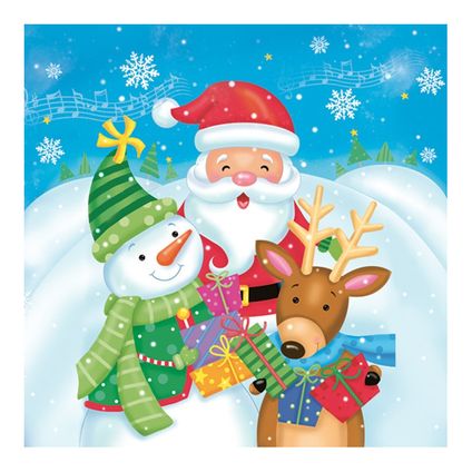 Daisy kerst thema servetten - 20x- 33 cm - kerstman, sneeuwpop, rendier