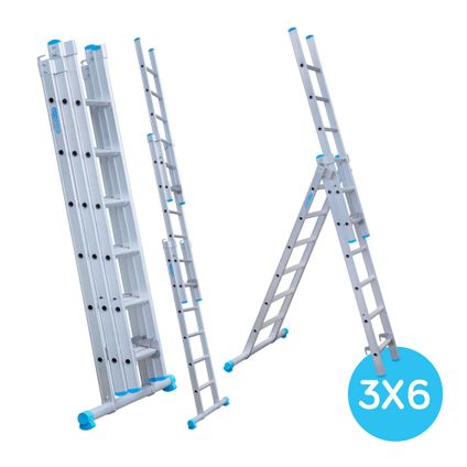 Eurostairs rechte driedelige ladder - Reform ladder - 3x6 sporten
