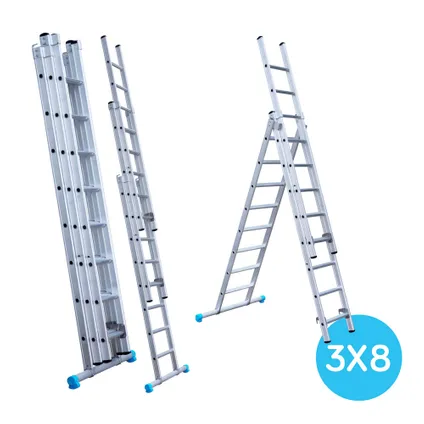 Eurostairs rechte driedelige ladder - Reform ladder - 3x8 sporten