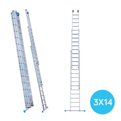 Eurostairs rechte driedelige ladder - Reform ladder - 3x14 sporten + gevelrollen
