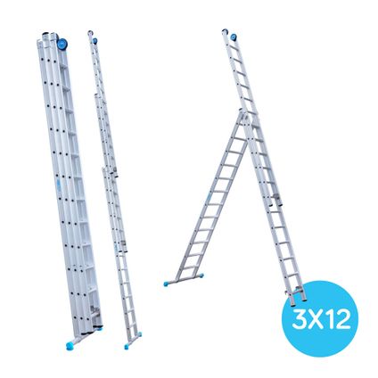 Eurostairs rechte driedelige ladder - Reform ladder - 3x12 sporten + gevelrollen