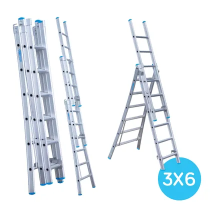 Eurostairs uitgebogen driedelige ladder - Reform ladder - 3x6 sporten