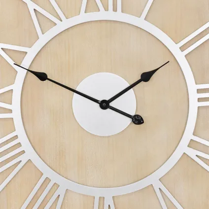 Grande Horloge Murale WOMO-DESIGN XXL Woodheim Ronde Ø85 cm Blanc-Nature en Bois-Métal 3