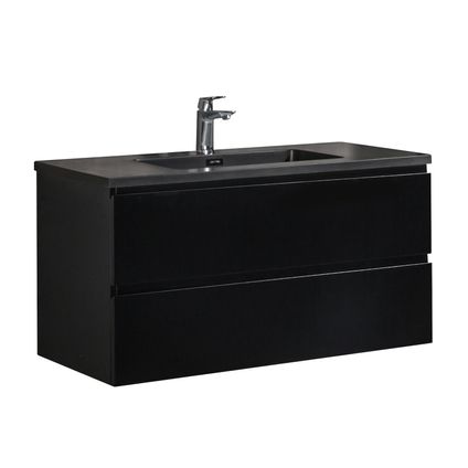 Meuble de salle de bain Angela 100 cm - lavabo Noir - Noir mat
