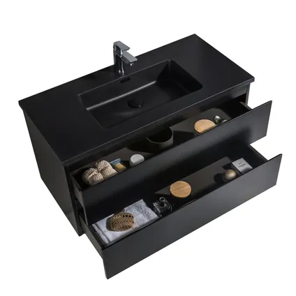 Meuble de salle de bain Angela 100 cm - lavabo Noir - Noir mat 2