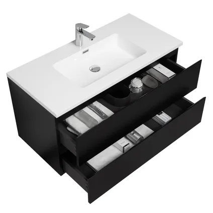 Meuble de salle de bain Angela 100 cm - Badplaats - noir mat – Armoire rangement 2
