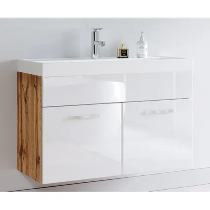 Meuble de salle de bain Paso 01 - Badplaats - 80 cm - Chene avec blanc - Armoire 2