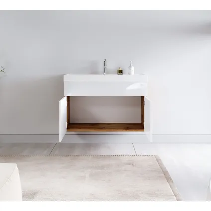 Meuble de salle de bain Paso 01 - Badplaats - 80 cm - Chene avec blanc - Armoire 3