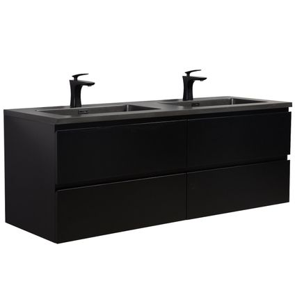 Meuble de salle de bain Angela 140 cm - Badplaats - lavabo noir - Noir mat