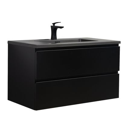 Meuble de salle de bain Angela 90 cm - lavabo noir - Noir mat - Armoire